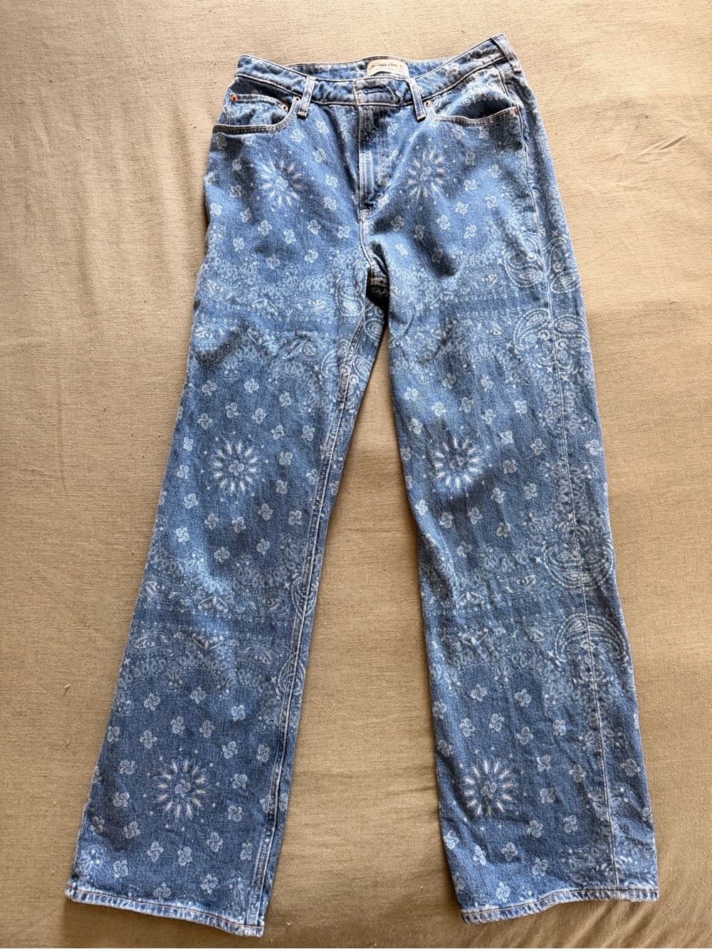 Abercrombie & Fitch Blue Bandana-Print Straight-Leg Jeans